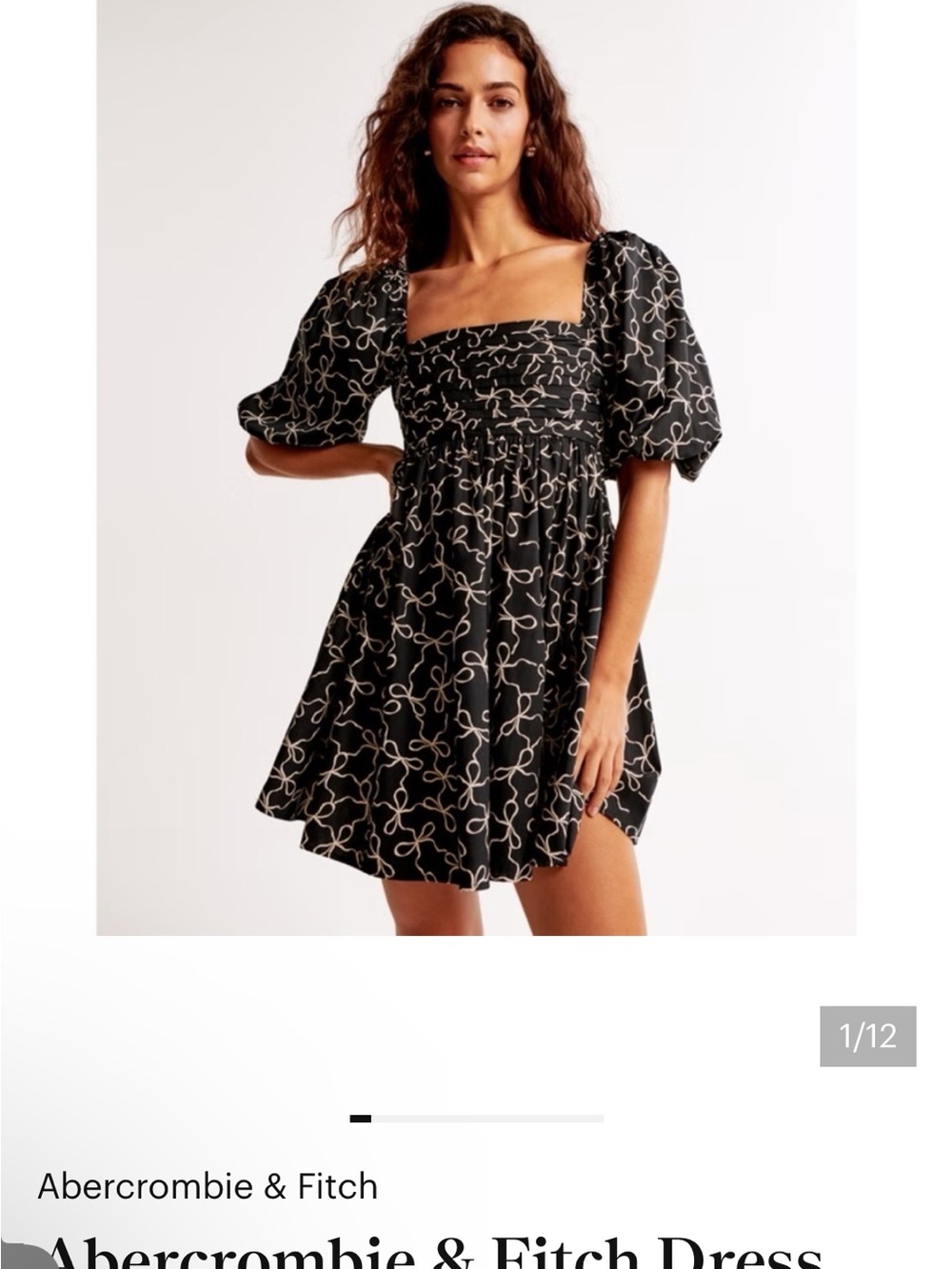 Abercrombie & Fitch Black Mini Dress with Cream Abstract Print